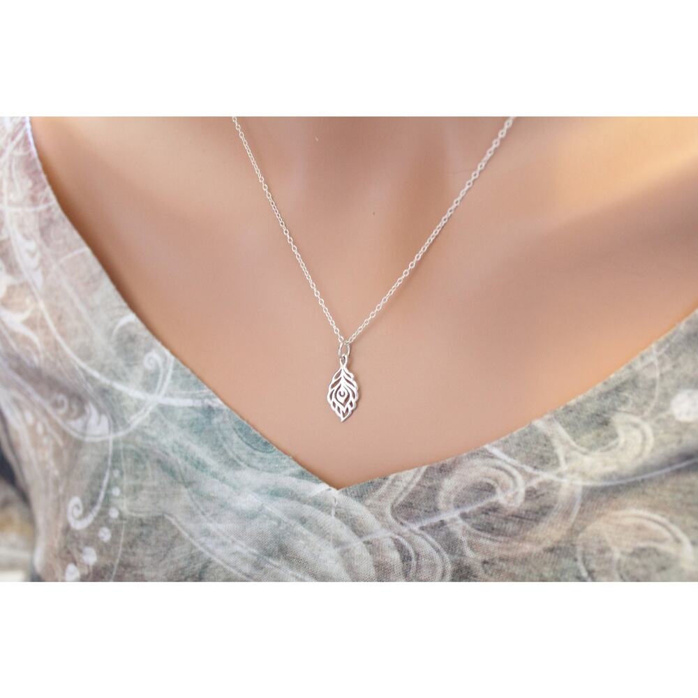 Sterling Silver Tiny Peacock Feather Charm Necklace